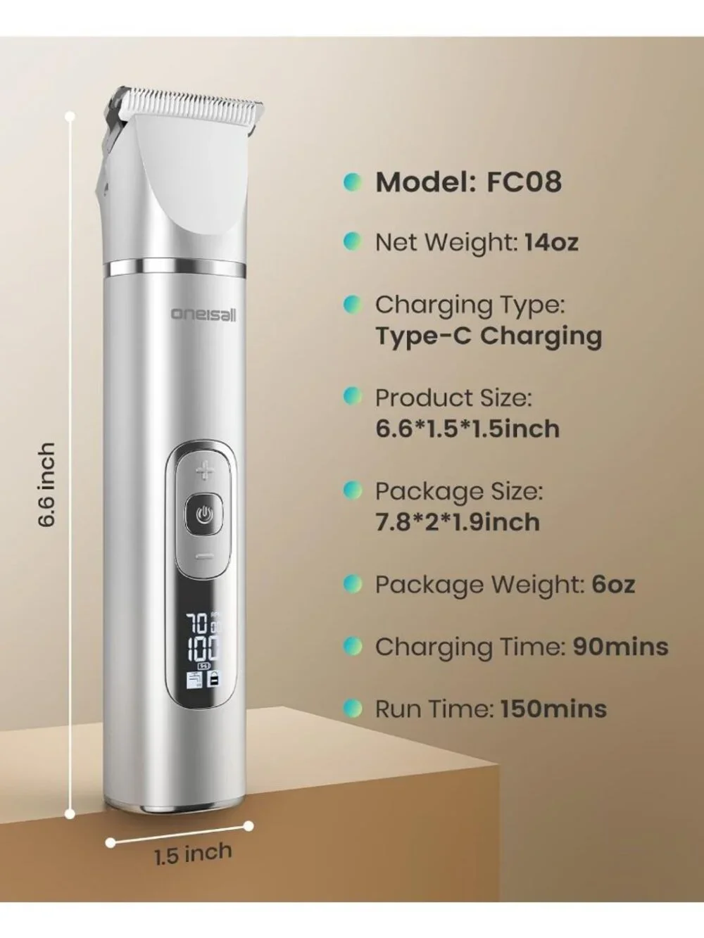 4-in-1 Dog Grooming Kit | LCD Display, Cordless Paw Trimmer & Nail Grinder